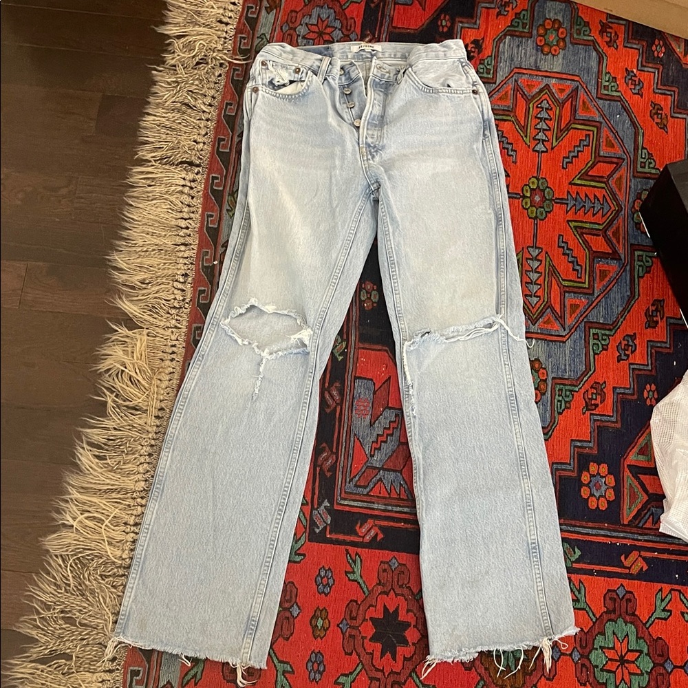 Re/Done Light Blue Flared Distressed Jeans